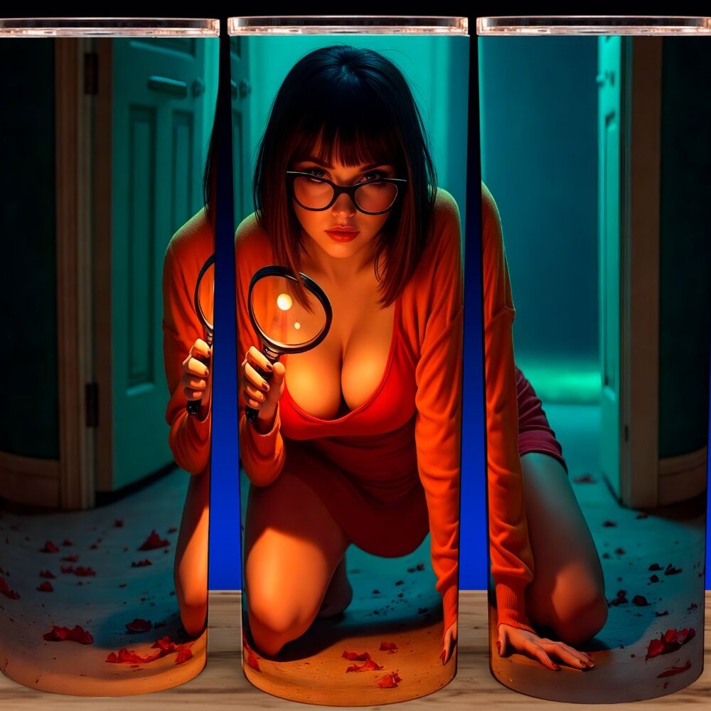 Sexy Velma Dinkley Scooby Girl with Magnifying Glass Cup Mug Tumbler 20oz